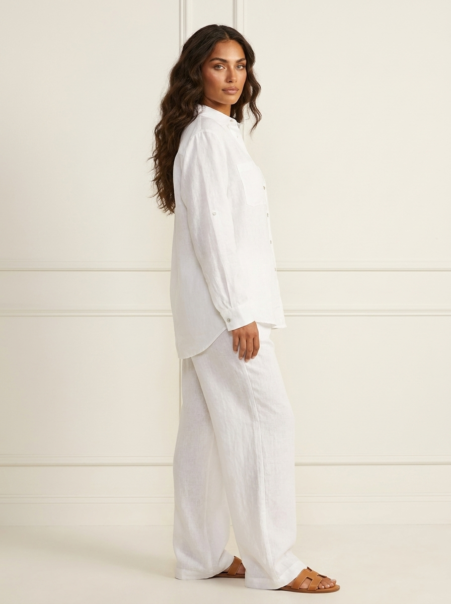 Linnenlook tweedelige set met wijde broek - Mila