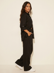 Linnenlook tweedelige set met wijde broek - Mila