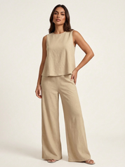 Linnen tweedelige dames set met top en wijde broek – Amara