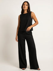 Linnen tweedelige dames set met top en wijde broek – Amara