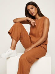 Linnen tweedelige dames set met top en wijde broek – Amara