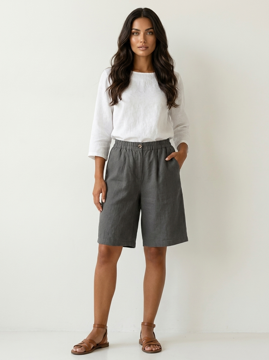 Luchtige Linnen look bermudashort - Madelon