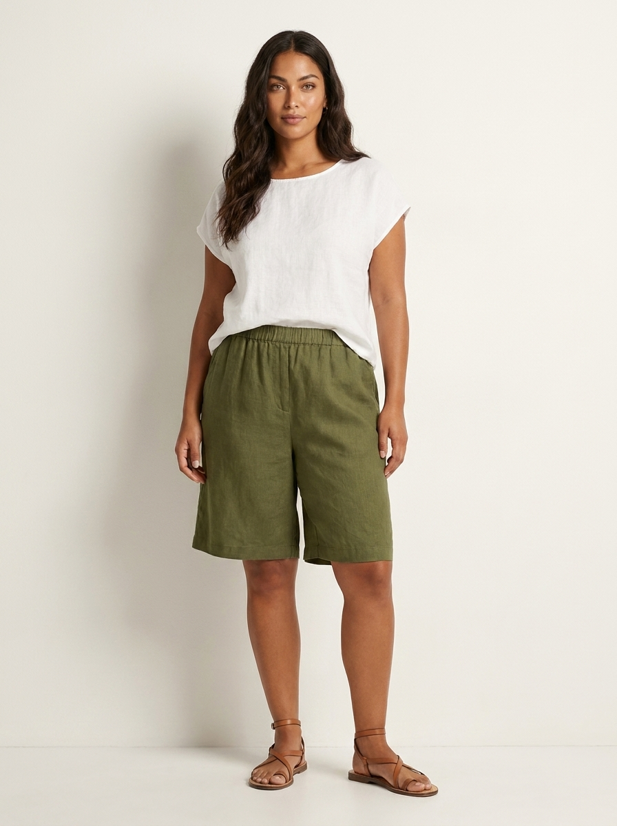Luchtige Linnen look bermudashort - Madelon