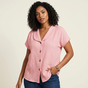 Luchtige blouse met knoopsluiting en korte mouwen