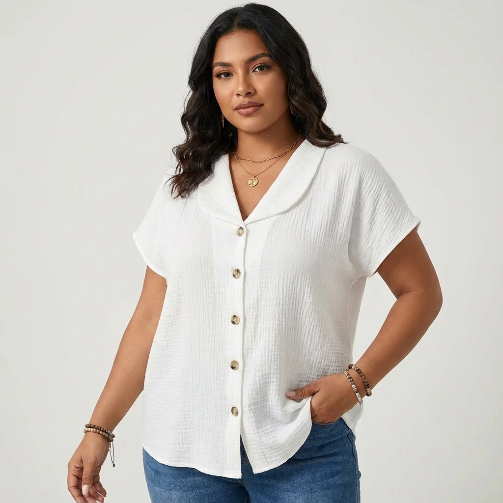 Luchtige blouse met knoopsluiting en korte mouwen