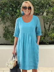 Luchtige linnenlook jurk met zakken - Nora