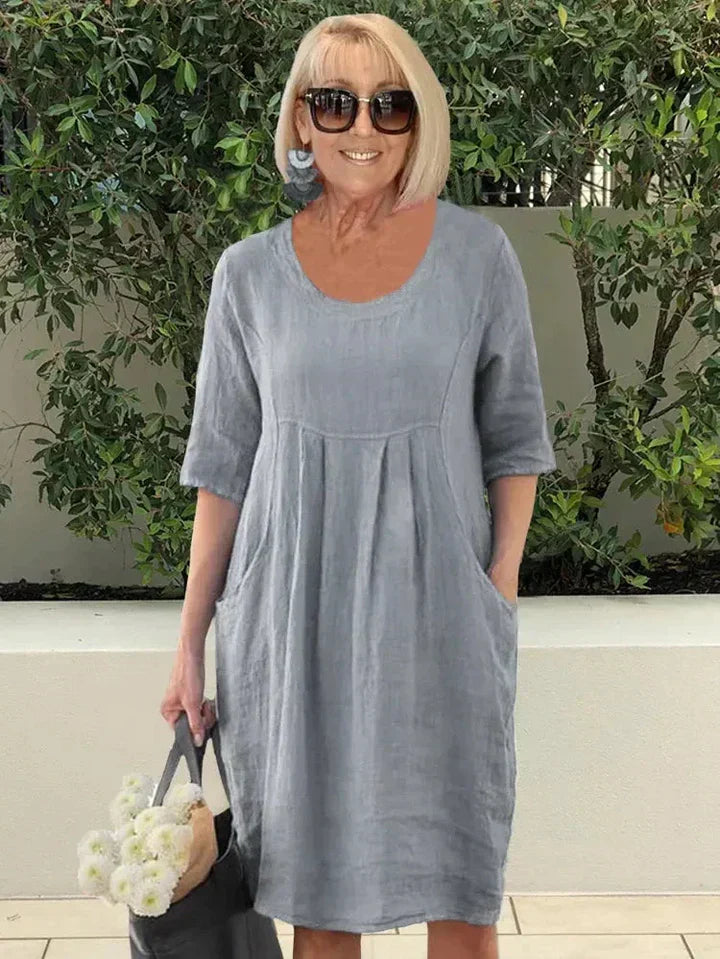 Luchtige linnenlook jurk met zakken - Nora