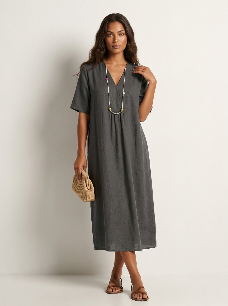 Luchtige linnenlook midi damesjurk - Nora