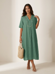 Luchtige linnenlook midi damesjurk - Nora
