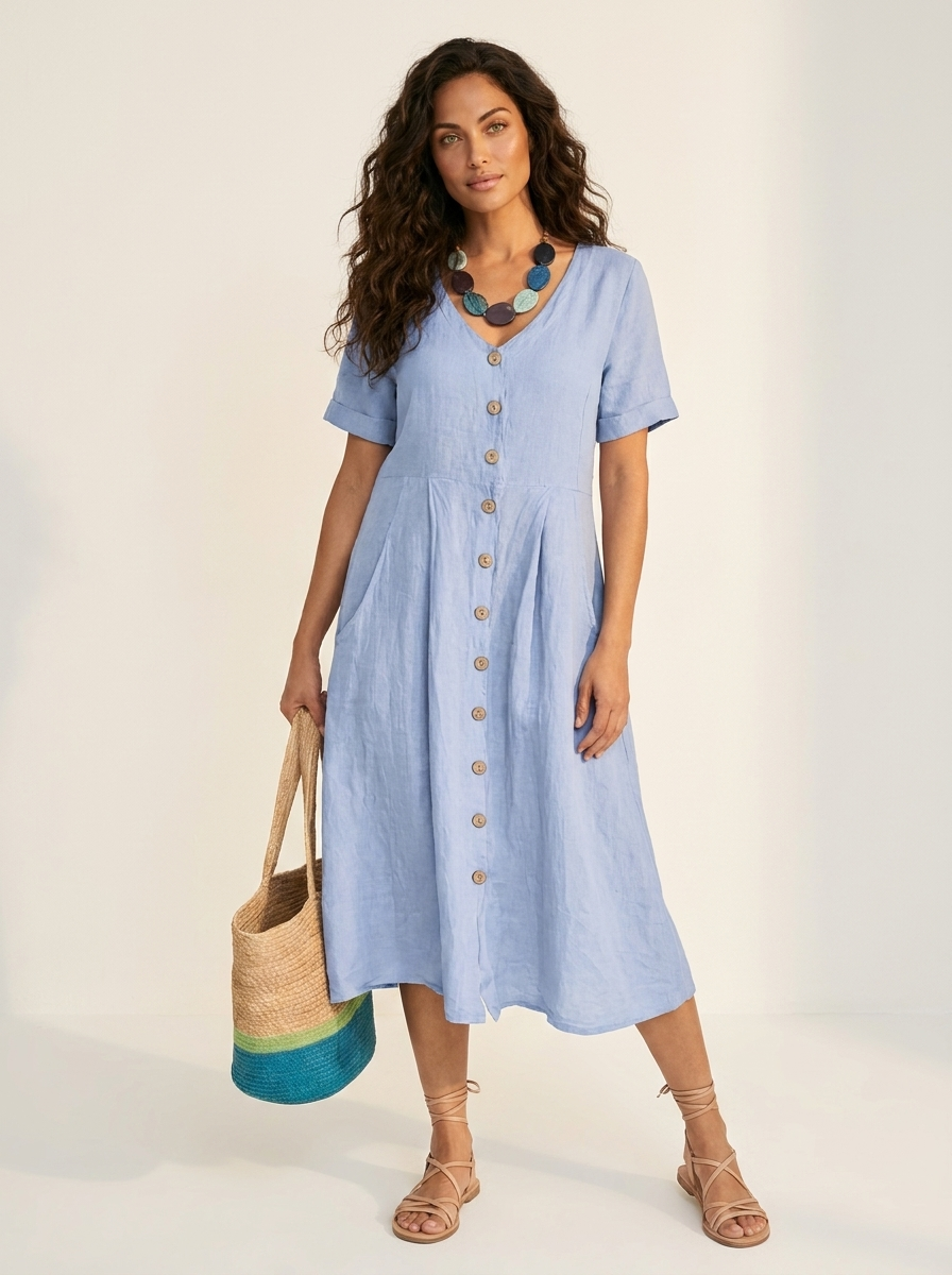 Luchtige midi jurk met knoopsluiting - Sophie