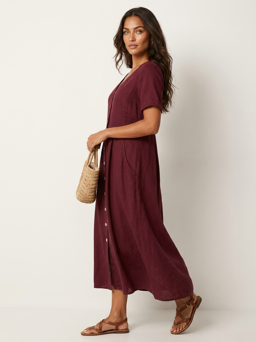 Luchtige midi jurk met knoopsluiting - Sophie