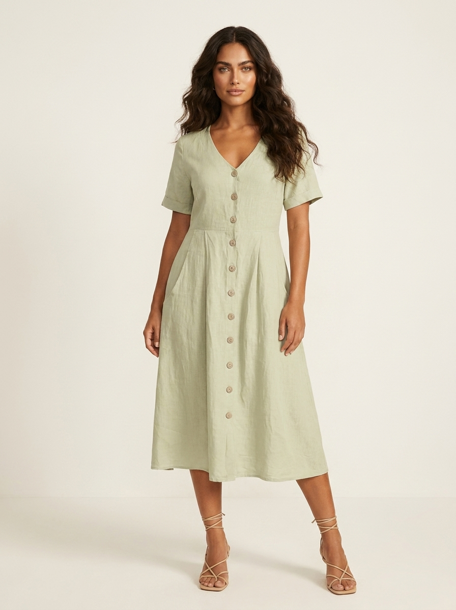 Luchtige midi jurk met knoopsluiting - Sophie