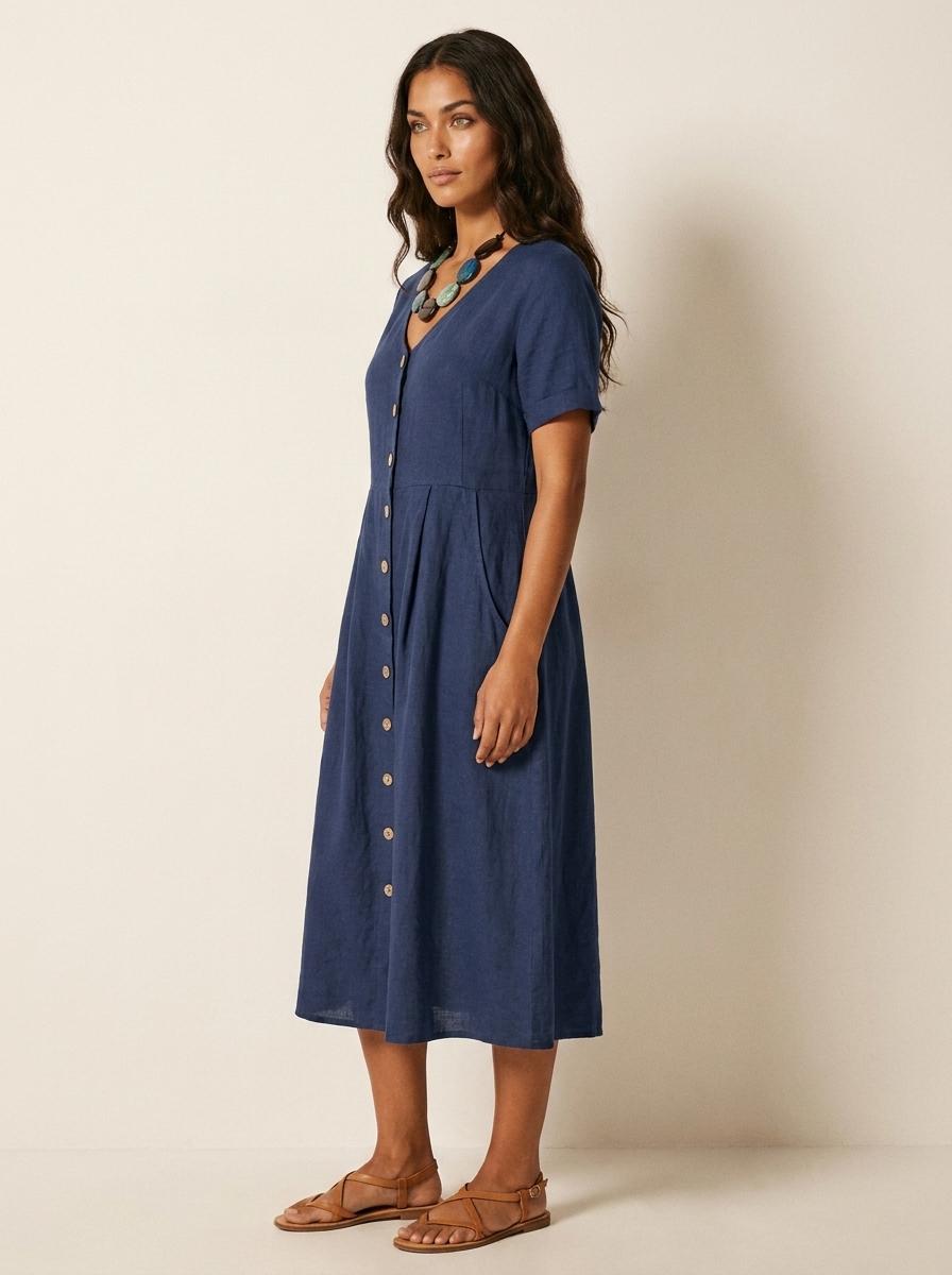Luchtige midi jurk met knoopsluiting - Sophie