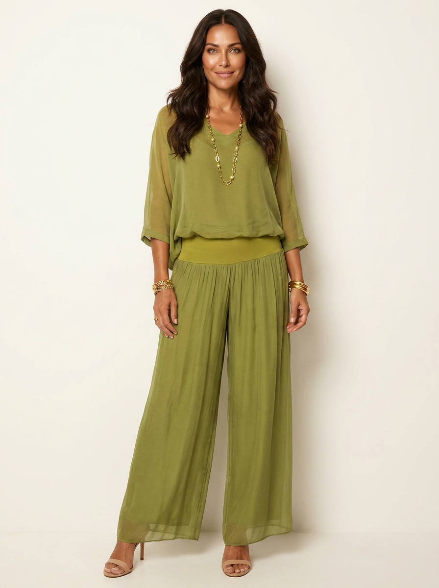 Luchtige tweedelige set met wijde broek - Olivia