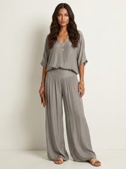 Luchtige tweedelige set met wijde broek - Olivia