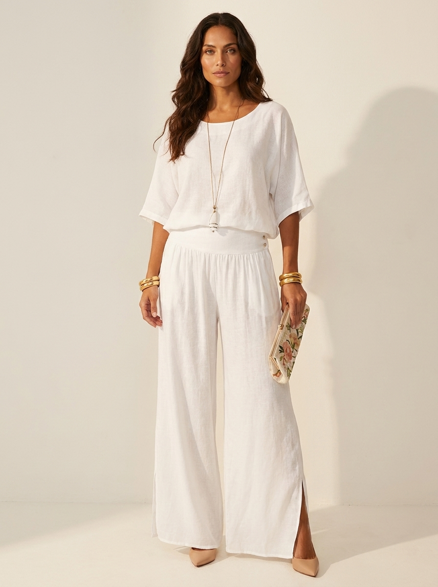 Luchtige tweedelige set met wijde broek - Olivia