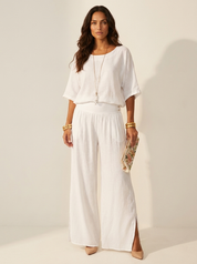 Luchtige tweedelige set met wijde broek - Olivia