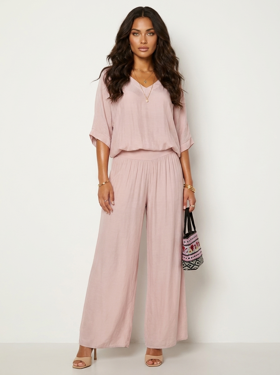 Luchtige tweedelige set met wijde broek - Olivia