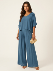Luchtige tweedelige set met wijde broek - Olivia