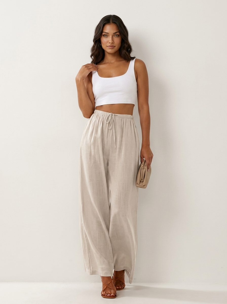 Luchtige wide leg broek met trekkoord - Isla