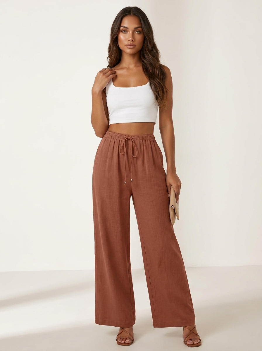 Luchtige wide leg broek met trekkoord - Isla