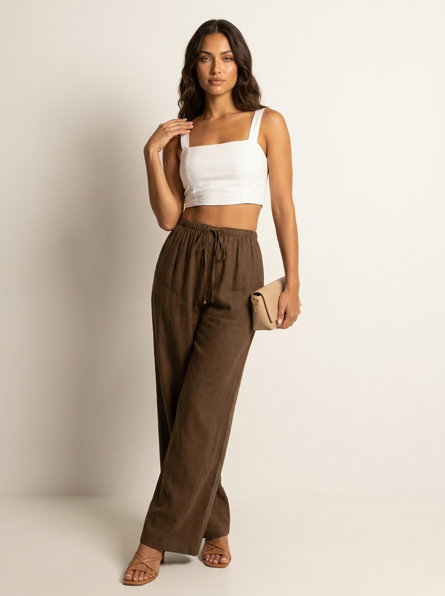 Luchtige wide leg broek met trekkoord - Isla