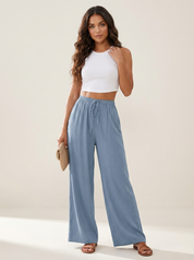 Luchtige wide leg broek met trekkoord - Isla