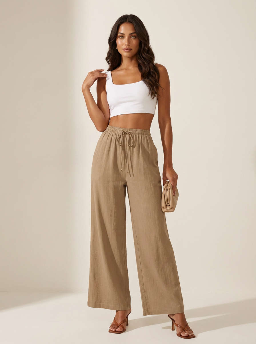 Luchtige wide leg broek met trekkoord - Isla