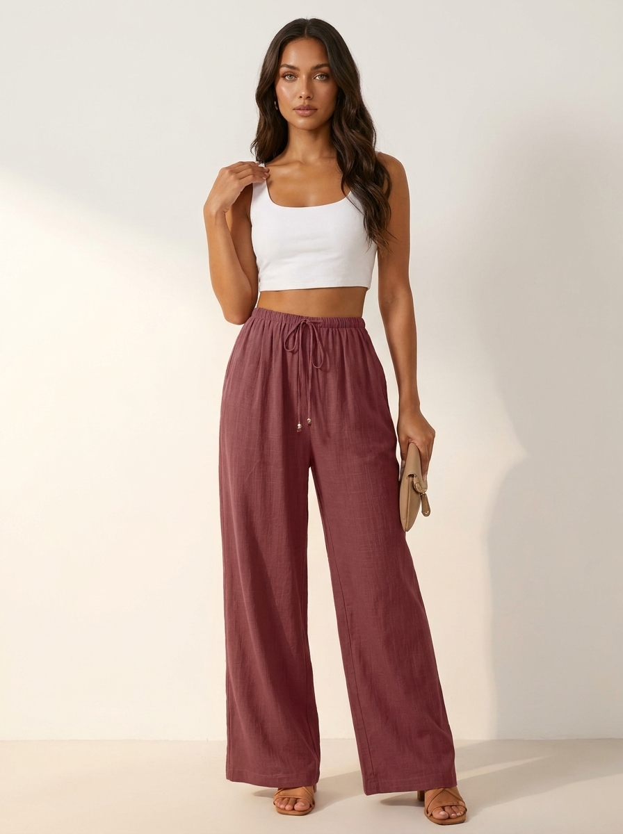 Luchtige wide leg broek met trekkoord - Isla
