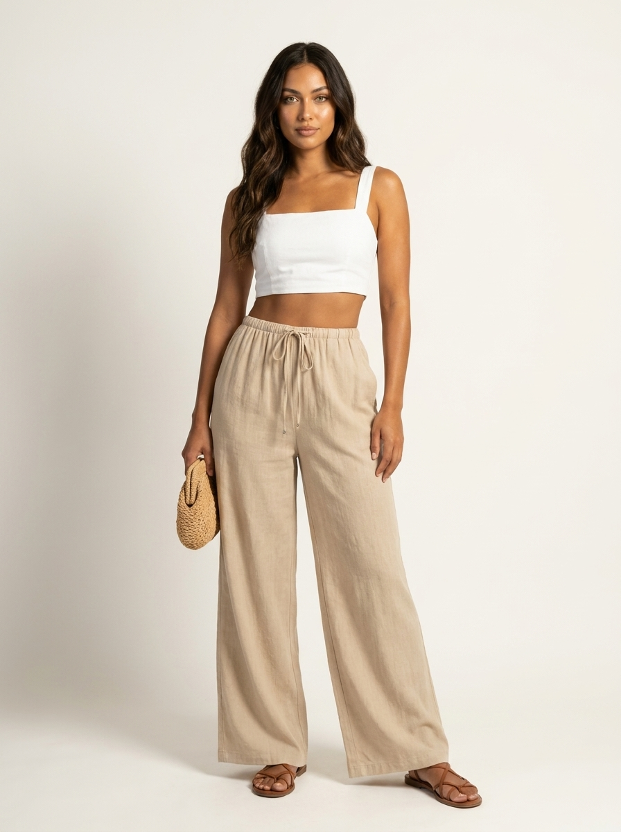 Luchtige wide leg broek met trekkoord - Isla
