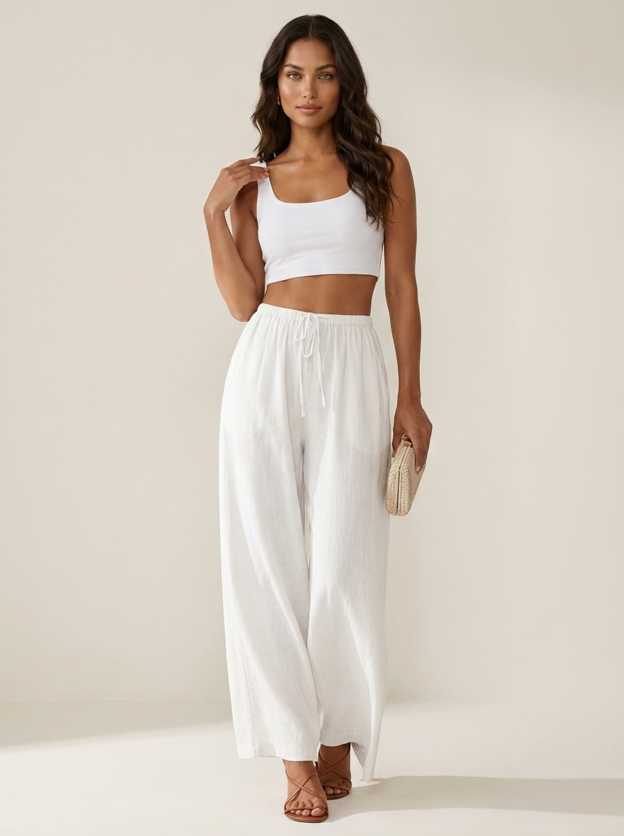 Luchtige wide leg broek met trekkoord - Isla