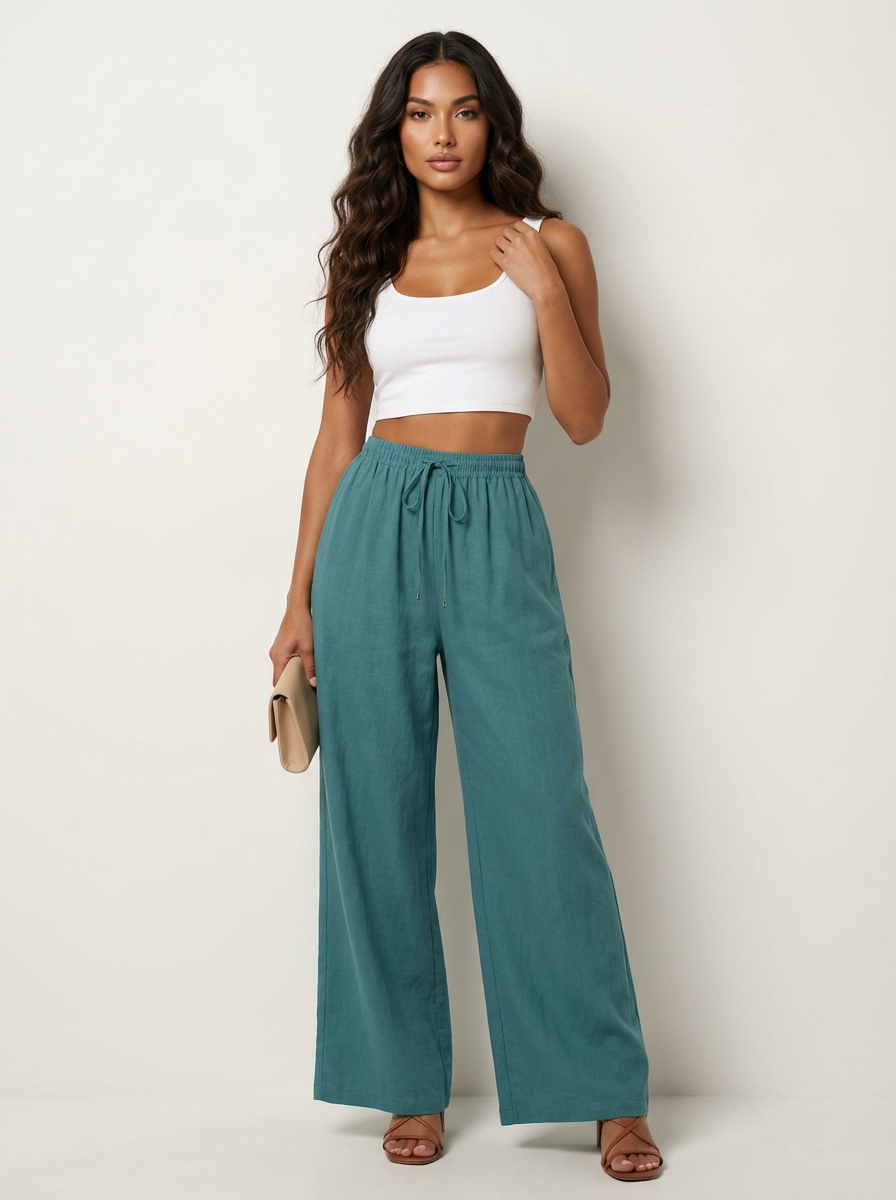 Luchtige wide leg broek met trekkoord - Isla