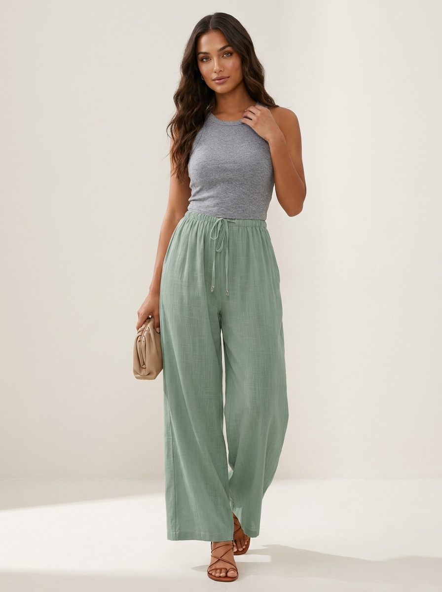 Luchtige wide leg broek met trekkoord - Isla