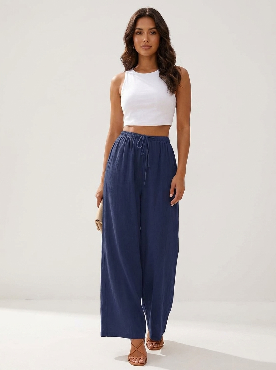 Luchtige wide leg broek met trekkoord - Isla