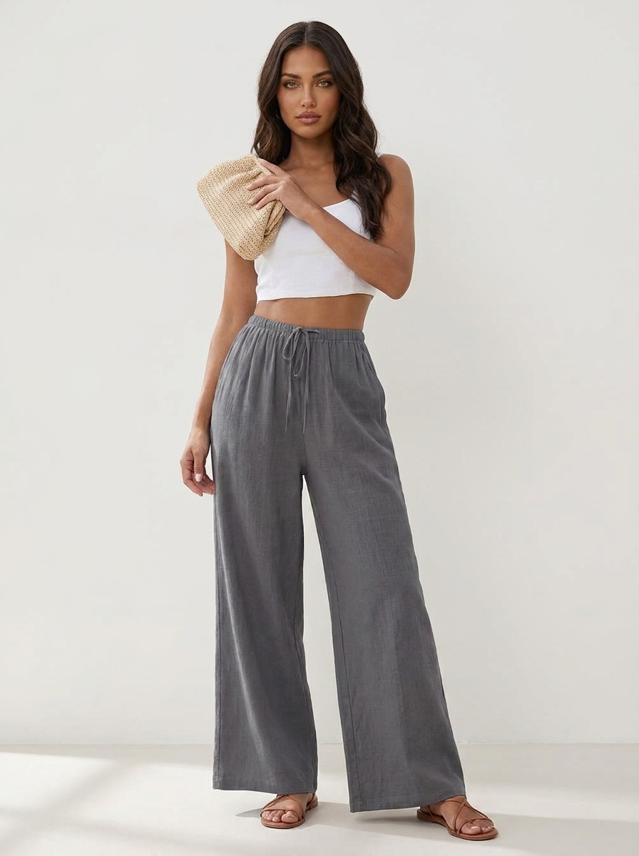 Luchtige wide leg broek met trekkoord - Isla
