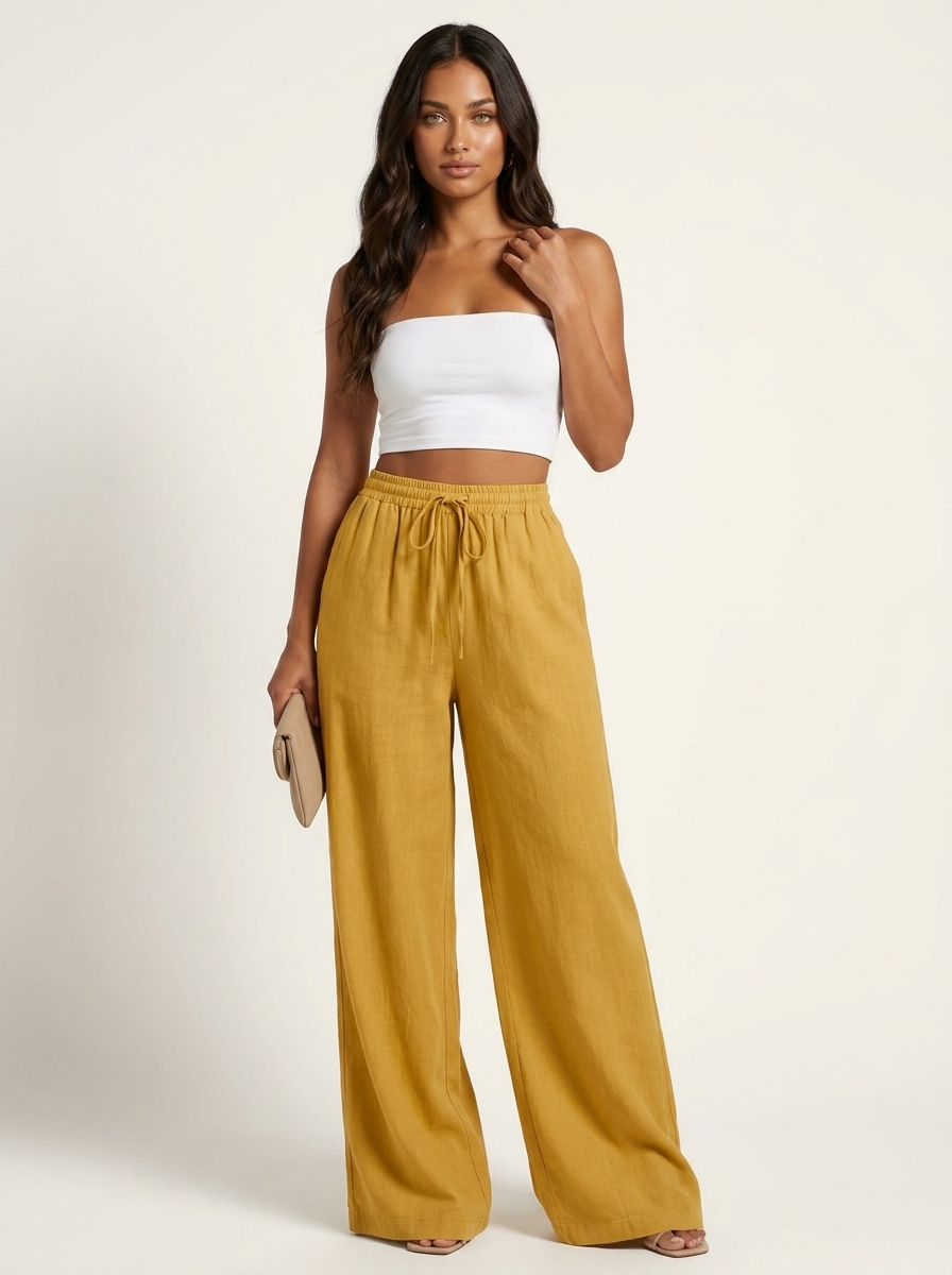 Luchtige wide leg broek met trekkoord - Isla