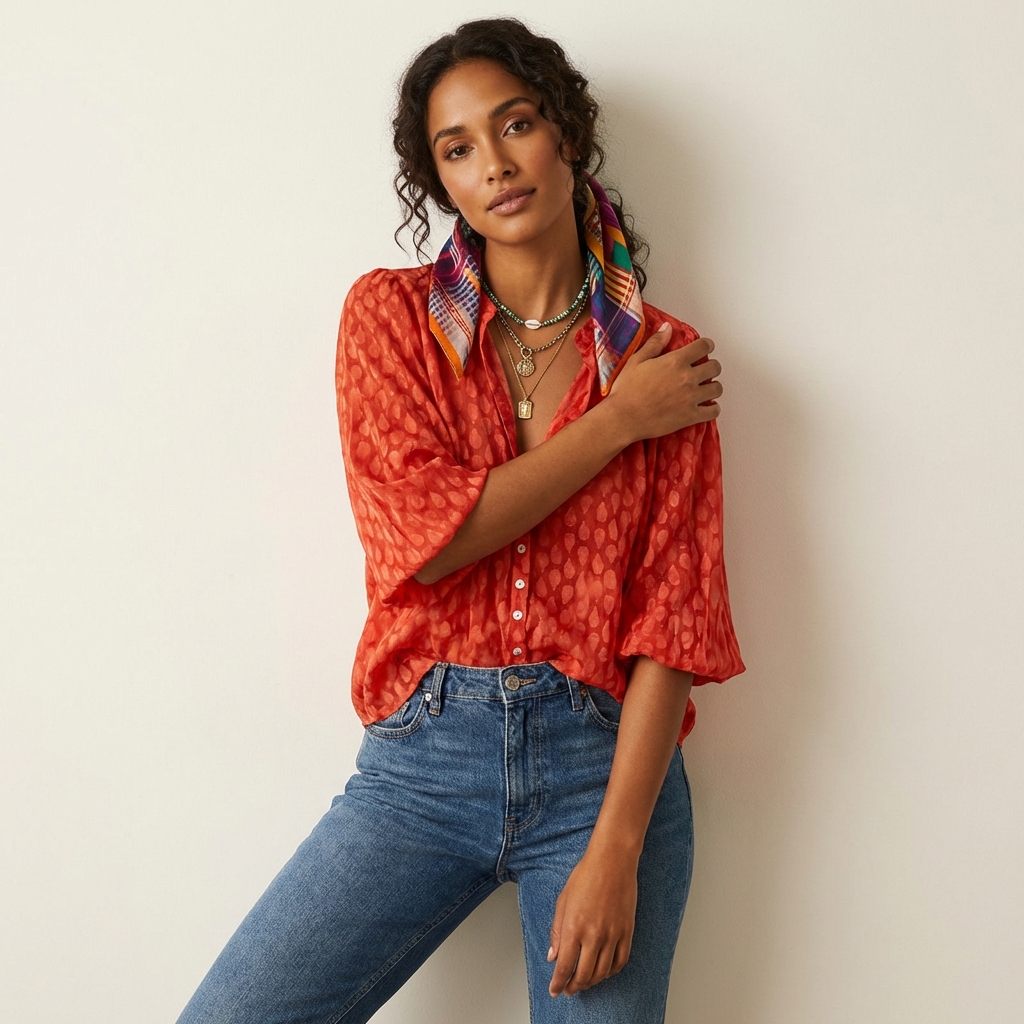 Lightweight boho blouse with print and button closure – Elif
