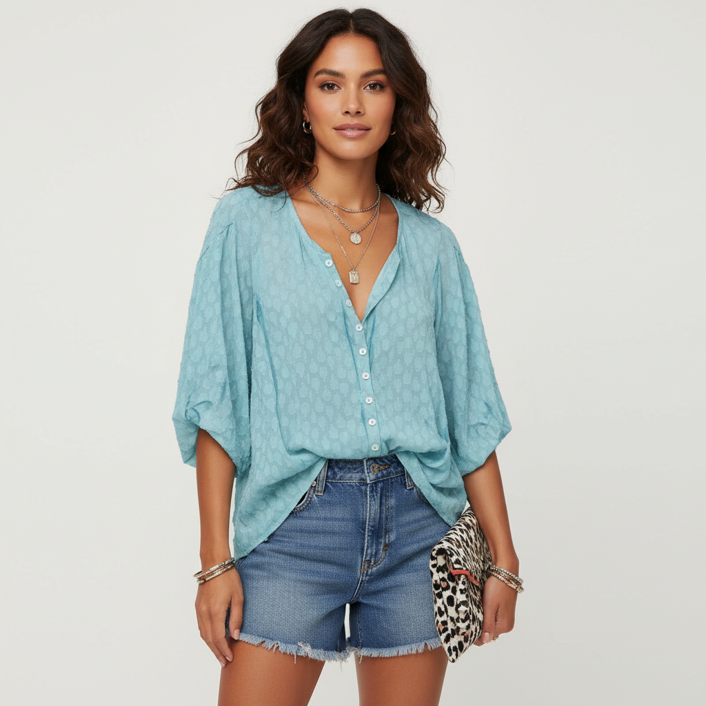 Luchtige boho blouse met print en knoopsluiting – Elif