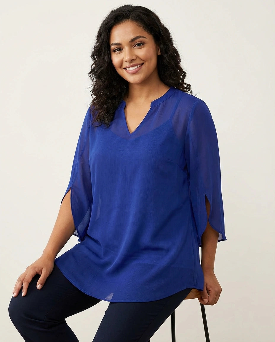 Lightweight chiffon blouse with a V-neck – Céline