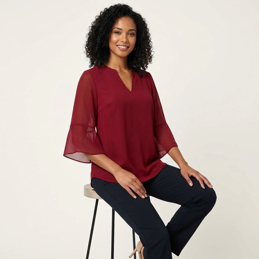 Lightweight chiffon blouse with a V-neck – Céline