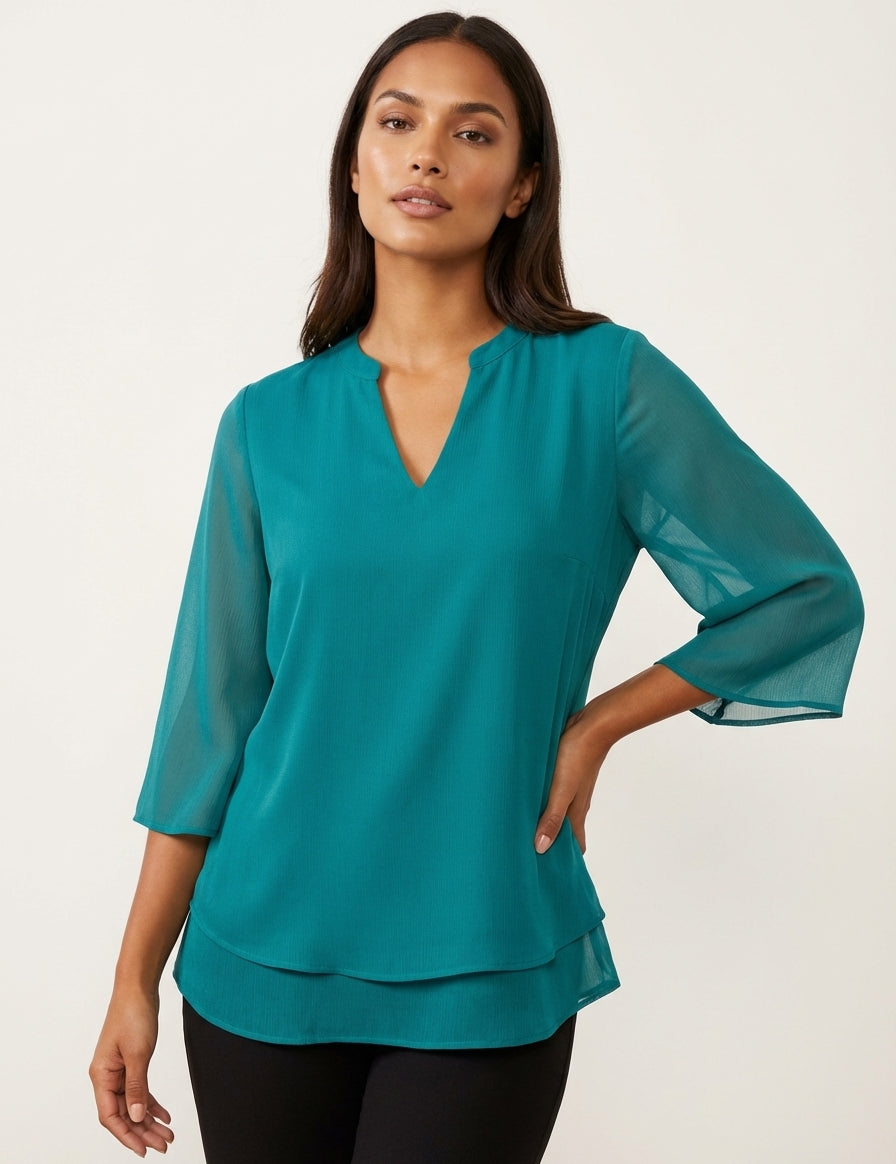 Lightweight chiffon blouse with a V-neck – Céline