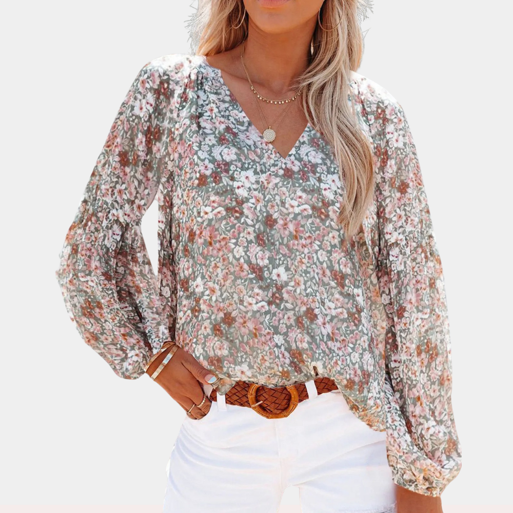 Luchtige chiffon dames blouse met bloemenprint – Elara