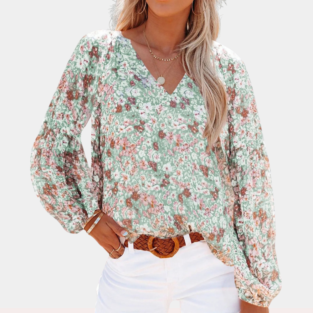Luchtige chiffon dames blouse met bloemenprint – Elara