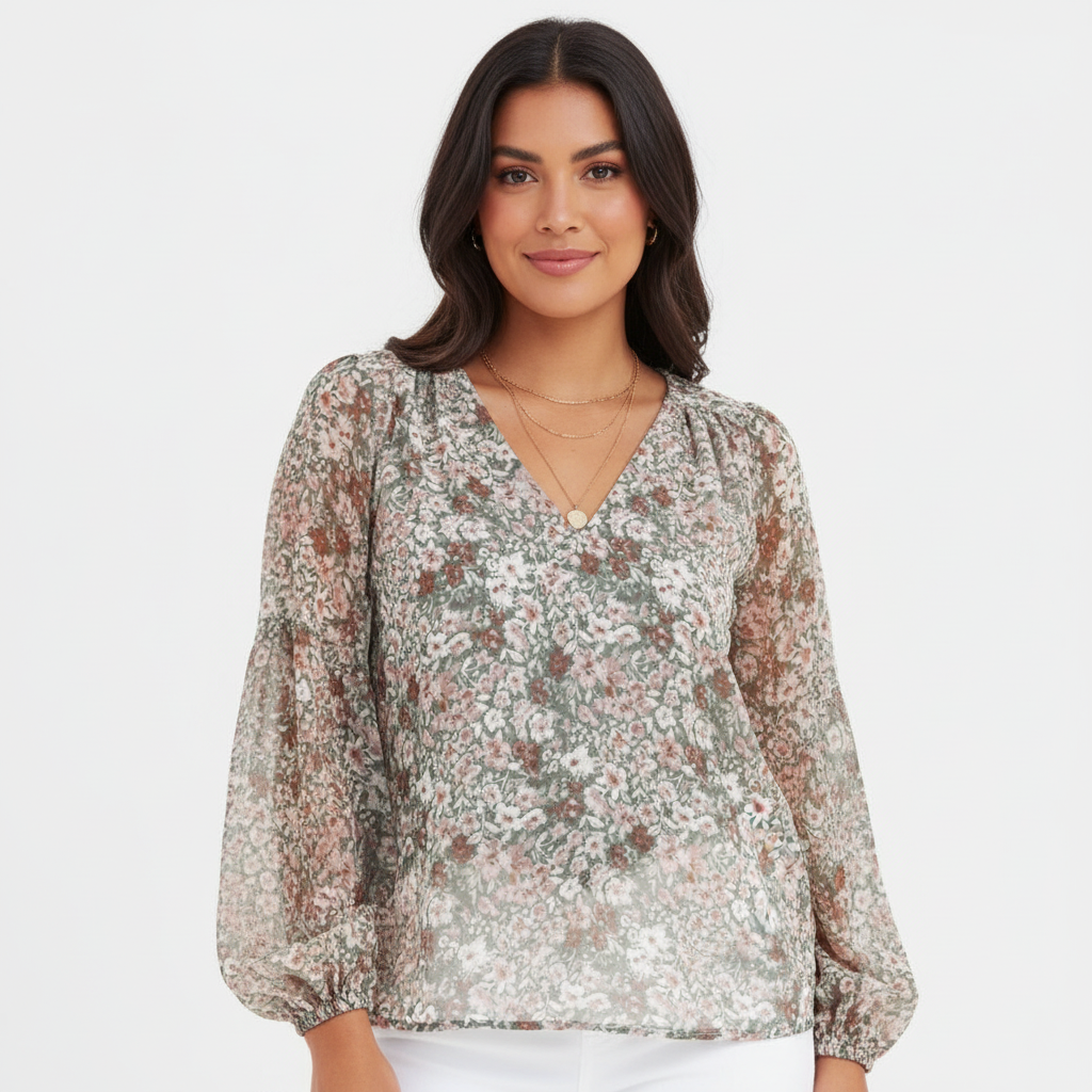 Luchtige chiffon dames blouse met bloemenprint – Elara