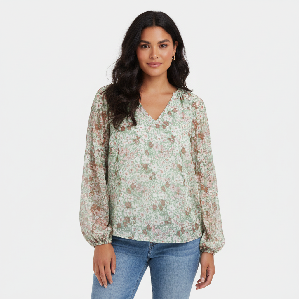Lightweight chiffon women's blouse with floral print – Elara