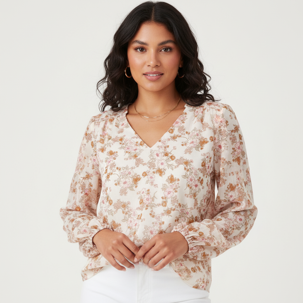 Luchtige chiffon dames blouse met bloemenprint – Elara