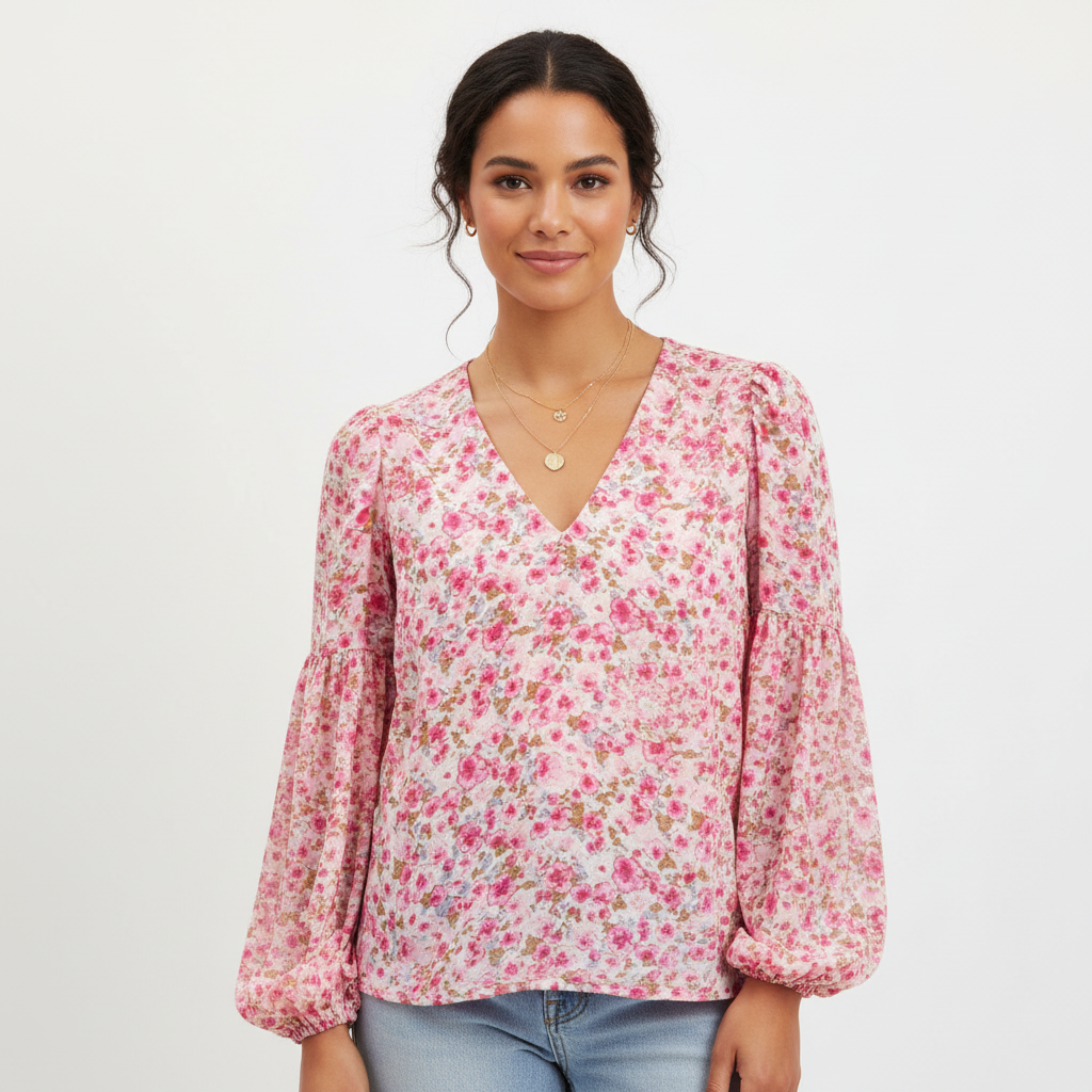 Luchtige chiffon dames blouse met bloemenprint – Elara