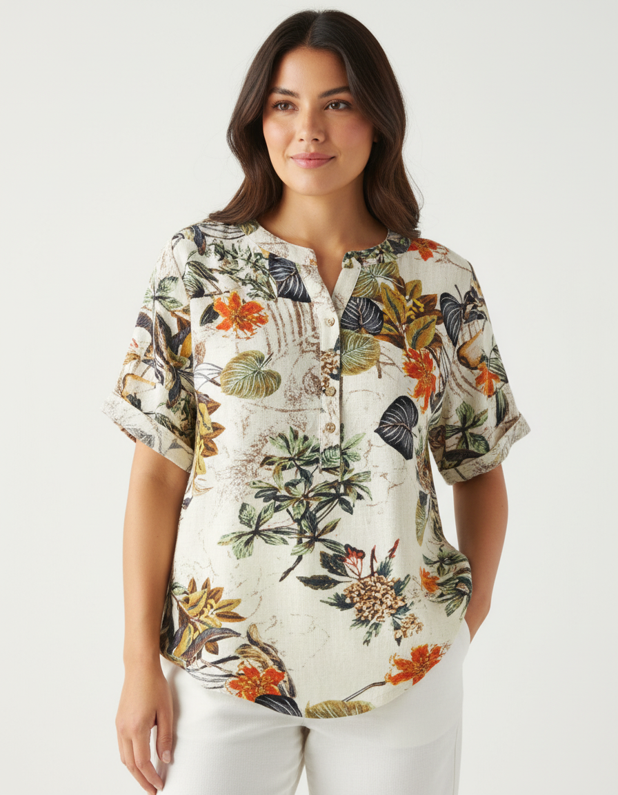 Luchtige dames blouse met botanische print - Katy