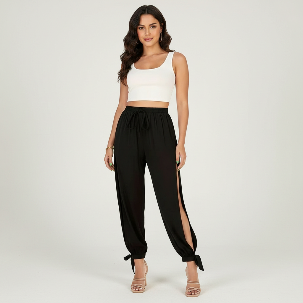 Luchtige dames broek met elegante split – Savannah