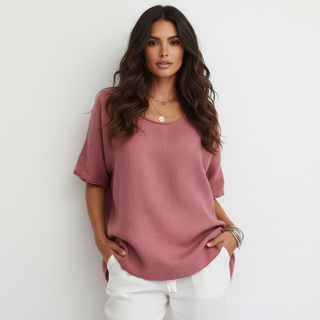 Luchtige dames top met ronde hals – Maéva